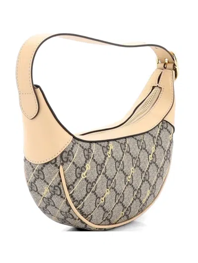 Pre-owned Gucci Ophidia Half Moon Bag Print Gg Coated Canvas Mini Hobo Bag In Neutral