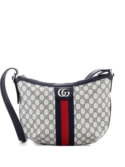 Pre-owned Gucci Ophidia Half Moon Hobo Gg Coated Canvas Small Crossbody Bag In Blue