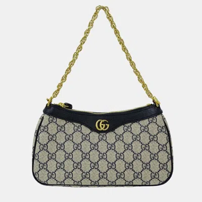 Pre-owned Gucci Ophidia Handbag Shoulder 2way Pvc Small Navy Beige Gg Supreme Plus Animalier Charm Bee In Blue