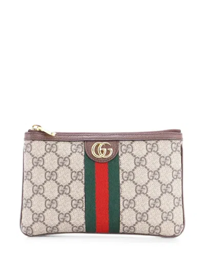 Pre-owned Gucci Ophidia Heart Utility Double Gg Coated Canvas Belt Bag In Brown