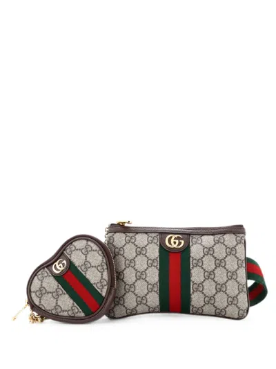 Pre-owned Gucci Ophidia Heart Utility Double Gg Coated Canvas Belt Bag In Brown