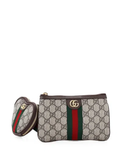 Pre-owned Gucci Ophidia Heart Utility Double Gg Coated Canvas Belt Bag In Brown