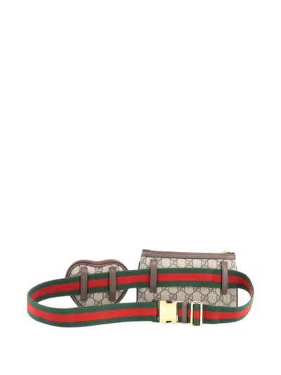 Pre-owned Gucci Ophidia Heart Utility Double Gg Coated Canvas Belt Bag In Brown