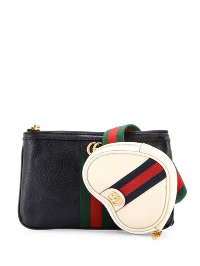 Pre-owned Gucci Ophidia Heart Utility Double Leather Belt Bag In 黑色