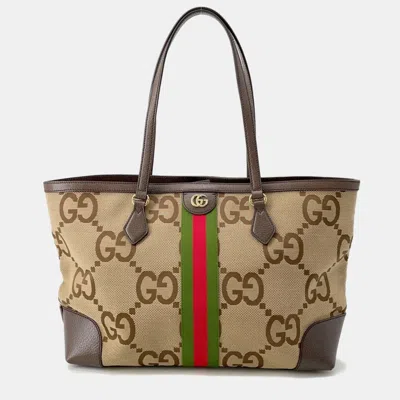 Pre-owned Gucci Ophidia Jumbo Gg Medium Tote Bag Sherry Line In Sand