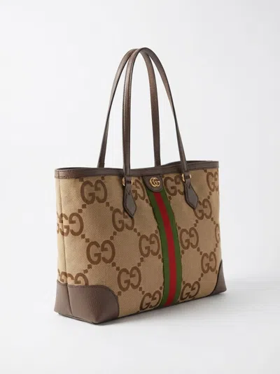Gucci Ophidia Jumbo-gg Medium Tote In Camel/ebony