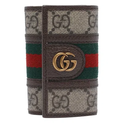 Gucci Gg Supreme Fabric And Leather Key Ring In Brown
