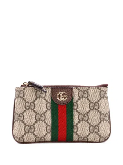 Pre-owned Gucci Ophidia Key Case Gg Coated Canvas Pouch In Brown