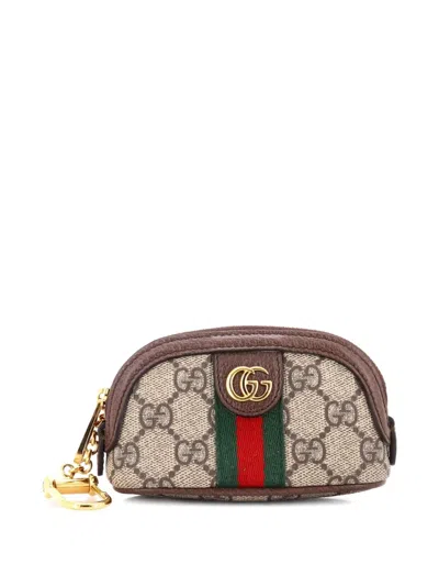 Pre-owned Gucci Ophidia Key Gg Coated Canvas Pouch In Brown