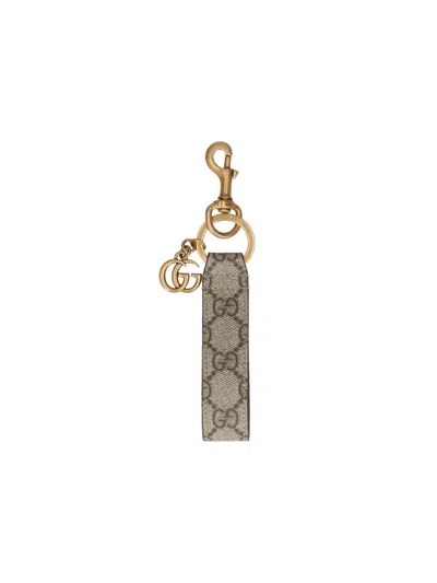 Gucci Ophidia Keychain In Gg Supreme Fabric Beige In Gray