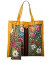 GUCCI GUCCI OPHIDIA LARGE GG FLORA CANVAS & LEATHER TOTE