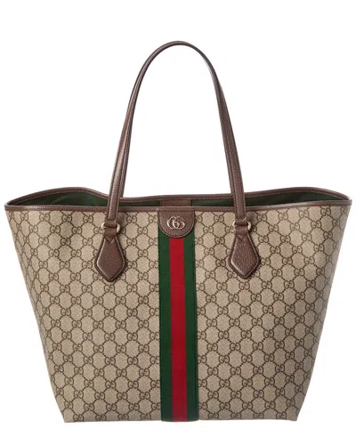 Gucci Ophidia Large Gg Supreme Canvas & Leather Tote In Brown