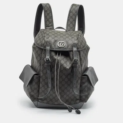 Pre-owned Gucci Ophidia Large Grey Gg Supreme Canvas And Leather Backpack In Gray