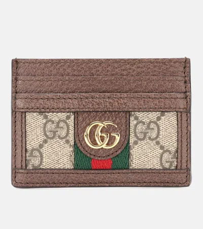 Gucci Ophidia Leather Card Holder In Brown