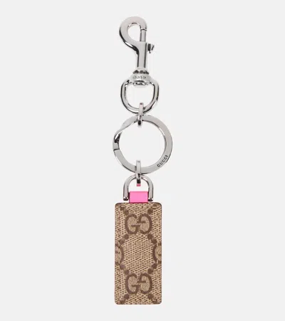Gucci Ophidia Leather-trimmed Canvas Keychain In Multicoloured