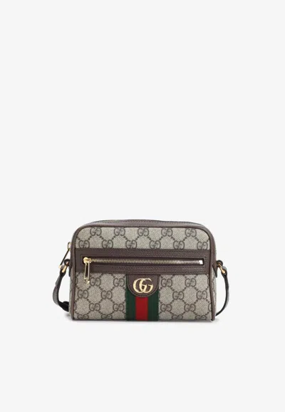 Gucci Ophidia Leather-trimmed Pouch In Brown
