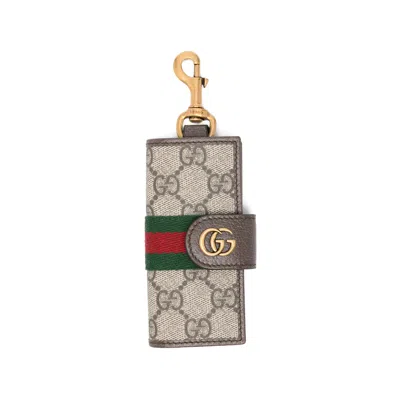Gucci Ophidia Logo Stripe Keyring In Gray
