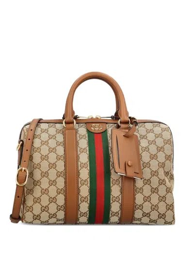 Gucci Ophidia Logo Stripe Tote Bag In Brown