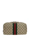 Gucci Beige And Ebony Beauty Case With Web Detail And Logo Detail In Gg Supreme Canvas Man In Neutral