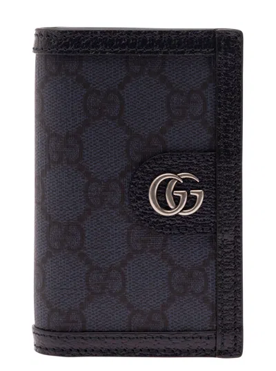 Gucci Ophidia Long Blue And Dark Blue Card-holder With Gg Detail In Gg Supreme Canvas Man