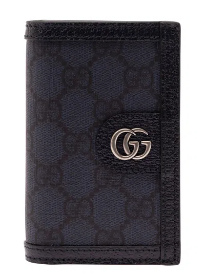 Gucci 'ophidia' Long Blue And Dark Blue Card-holder With Gg Detail In Gg Supreme Canvas Man In Multicolor