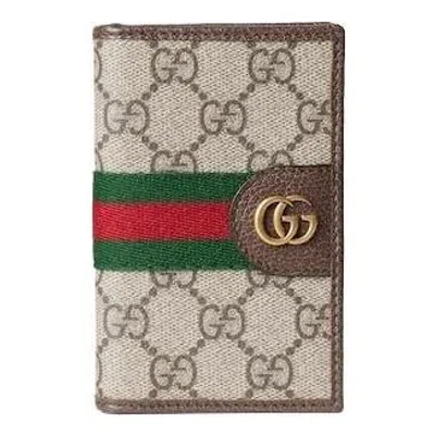 Gucci Ophidia Stripe Card Case In Brown
