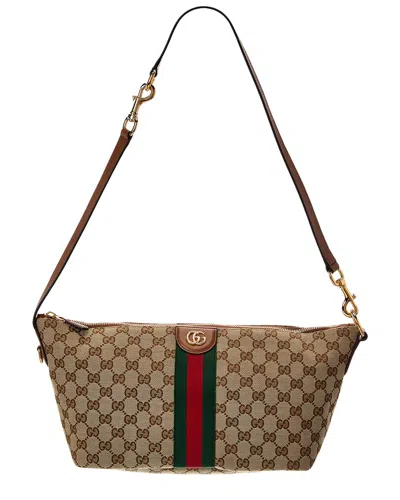 Gucci Ophidia Medium Canvas & Leather Cosmetic Cas In Brown
