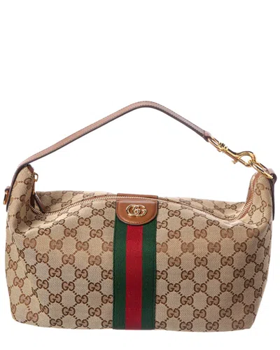 Gucci Ophidia Medium Canvas & Leather Cosmetic Cas In Brown