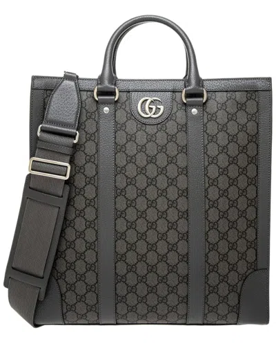 Gucci Ophidia Medium Canvas & Leather Tote In Black