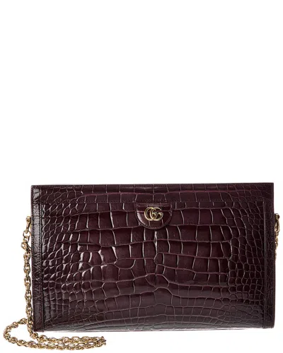 Gucci Ophidia Medium Croc-embossed Leather Shoulder Bag In Brown