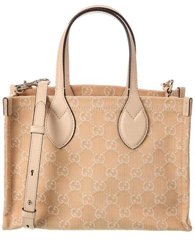 Gucci Ophidia Medium Gg Denim & Leather Tote In Neutral