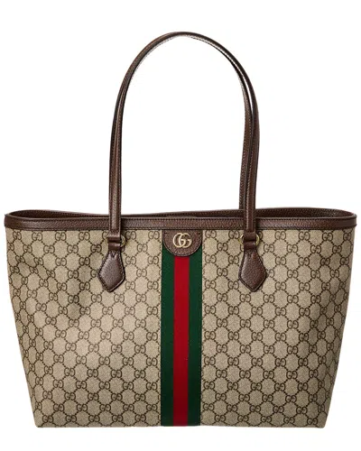 Gucci Ophidia Medium Gg Supreme Canvas & Leather Tote In Brown