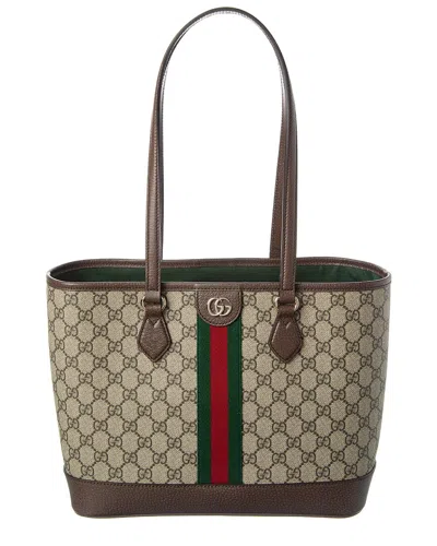 Gucci Ophidia Medium Gg Supreme Canvas & Leather Tote In Brown