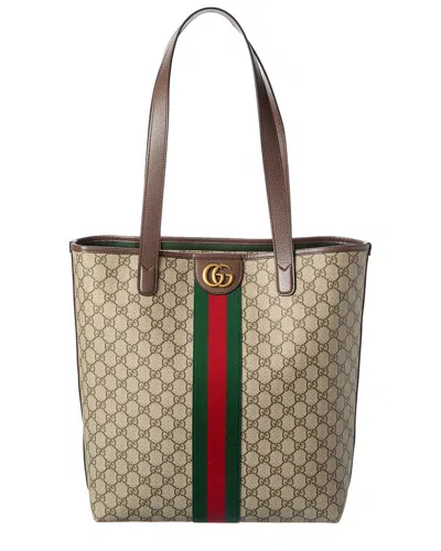 Gucci Ophidia Medium Gg Supreme Canvas & Leather Tote In Brown