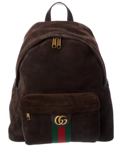 Gucci Ophidia Medium Suede Backpack In Brown
