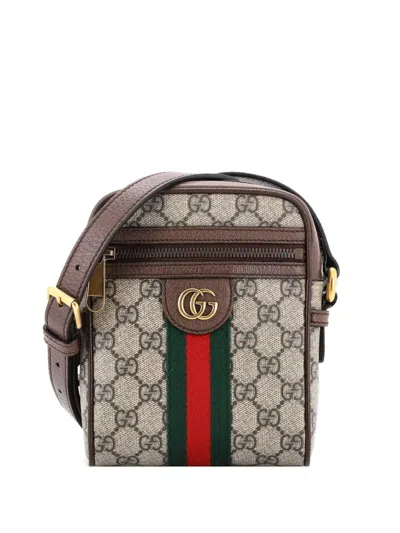 Pre-owned Gucci Ophidia Messenger Bag Gg Coated Canvas Mini Crossbody Bag In Brown