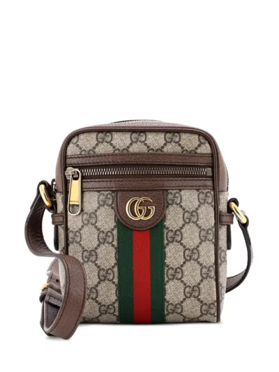 Pre-owned Gucci Ophidia Messenger Bag Gg Coated Canvas Mini Crossbody Bag In Brown