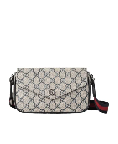 Gucci Ophidia Mini Leather-trimmed Shoulder Bag In Gray