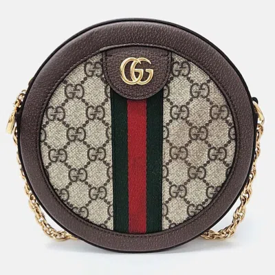 Pre-owned Gucci Ophidia Mini Gg Beige/brown Coated Canvas Round Shoulder Bag In Sand