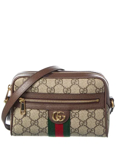 Gucci Ophidia Mini Gg Supreme Canvas & Leather Camera Bag In Brown