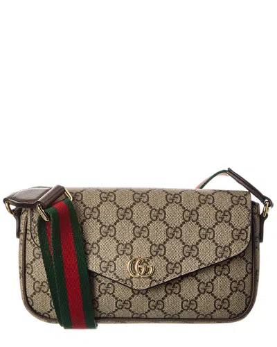 Gucci Ophidia Mini Gg Supreme Canvas & Leather Crossbody In Brown