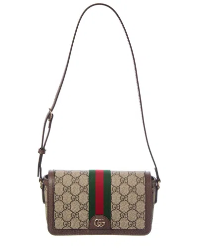 Gucci Ophidia Mini Gg Supreme Canvas & Leather Shoulder Bag In Beige
