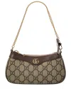 Gucci Women Beige Shoulder Bag With Gg Plaque On The Front And Chain-link Handle In Gg Canvas Woman In Multi