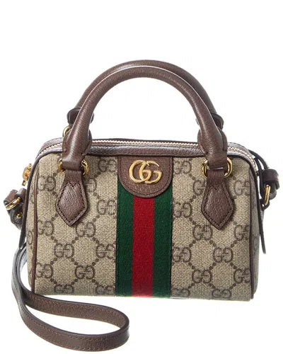 Gucci Ophidia Mini Gg Supreme Canvas & Leather Shoulder Bag In Brown