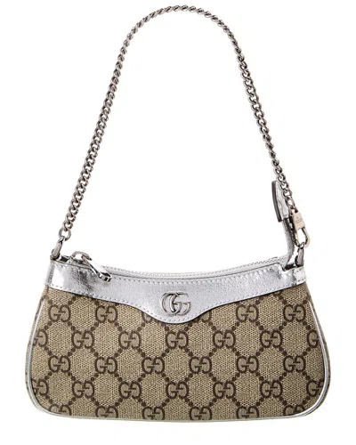 Gucci Ophidia Mini Gg Supreme Canvas & Leather Shoulder Bag In Silver