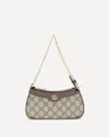 Gucci Women Beige Shoulder Bag With Gg Plaque On The Front And Chain-link Handle In Gg Canvas Woman In Multi