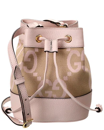 Gucci Ophidia Mini Jumbo Gg Canvas & Leather Bucket Bag In Pink
