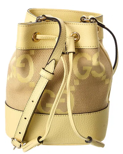Gucci Ophidia Mini Jumbo Gg Canvas & Leather Bucket Bag In Yellow