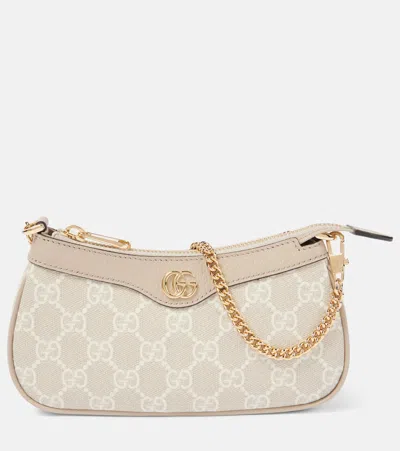 Gucci Ophidia Mini Leather-trimmed Shoulder Bag In Beige