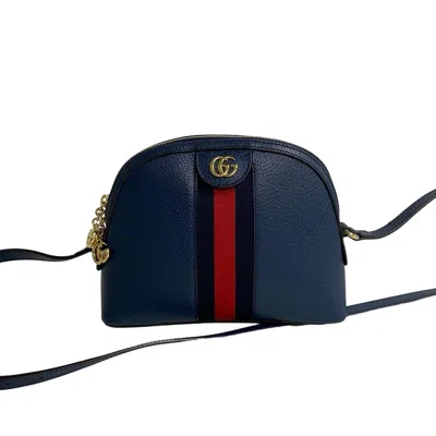 Gucci Ophidia Navy Leather Shoulder Bag () In Blue
